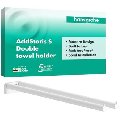 Hansgrohe AddStoris S wieszak na ręcznik 2-ramienny, uchwyt na ręcznik, montażu na ścianie, ukryte mocowania, akcesoria łazienkowe, biały matowy, 41787700 Hansgrohe AddStoris S wieszak na ręcznik 2-ramienny, uchwyt na ręcznik, montażu na ścianie, ukryte mocowania, akcesoria łazienkowe, biały matowy, 41787700