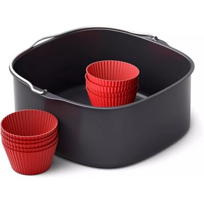 Philips Zestaw akcesoriów do pieczenia Airfryer XXL, Taca z powłoką nieprzywierającą, z 9 silikonowymi foremkami do muffinek, zmywane w zmywarce, aplikacja z przepisami, kolor czarny (HD9957/00) Philips Zestaw akcesoriów do pieczenia Airfryer XXL, Taca z powłoką nieprzywierającą, z 9 silikonowymi foremkami do muffinek, zmywane w zmywarce, aplikacja z przepisami, kolor czarny (HD9957/00)