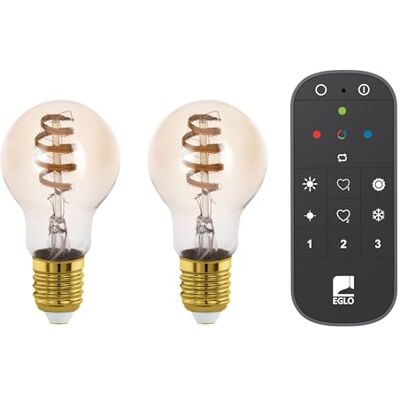 EGLO connect.z zestaw 2 inteligentnych żarówek LED E27, A60, ZigBee sterowanie aplikacją i głosem Alexa, z pilotem, ściemnialne, ciepłe i zimne światło, 4,9 W, styl vintage, bursztynowa żarówka EGLO connect.z zestaw 2 inteligentnych żarówek LED E27, A60, ZigBee sterowanie aplikacją i głosem Alexa, z pilotem, ściemnialne, ciepłe i zimne światło, 4,9 W, styl vintage, bursztynowa żarówka