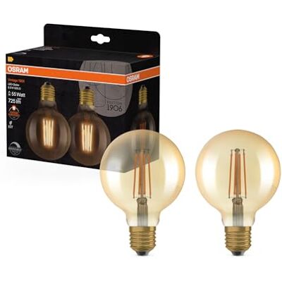 OSRAM 1906 Vintage Edition E27, złote szkło, Ciepła biel (2400K), 725 Lumen, zamiennik dla 55W, 2-pak OSRAM 1906 Vintage Edition E27, złote szkło, Ciepła biel (2400K), 725 Lumen, zamiennik dla 55W, 2-pak