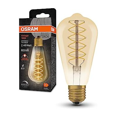 OSRAM Vintage 1906 Lampa LED ze Złotym Odcieniem, 7W, 600LM, Edison Form ze Średnicą 95 mm i Gniazdem E27, Ciepły Biały Kolor, Filament Spiralny, Przyciemniony, do 15 000 Godzin Życia OSRAM Vintage 1906 Lampa LED ze Złotym Odcieniem, 7W, 600LM, Edison Form ze Średnicą 95 mm i Gniazdem E27, Ciepły Biały Kolor, Filament Spiralny, Przyciemniony, do 15 000 Godzin Życia