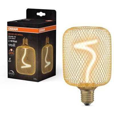OSRAM Lampa LED DECOR ze spiralnym żarnikiem w metalowej obudowie (kwadratowa), szkło bezołowiowe, ciepłe białe komfortowe światło (1800 K), 3,5 W / 170 lm, trzonek E27, możliwość przyciemniania, 100 OSRAM Lampa LED DECOR ze spiralnym żarnikiem w metalowej obudowie (kwadratowa), szkło bezołowiowe, ciepłe białe komfortowe światło (1800 K), 3,5 W / 170 lm, trzonek E27, możliwość przyciemniania, 100