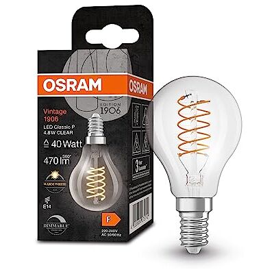 OSRAM Vintage 1906 Classic P Fil Lampa LED, Mini Ball, E14, Czysty, 4.8W, 470LM, 2700K, Ciepłe Białe Światło, Przyciemnione, Nowe, Ultra-Slikowe Filamenty, Długie Życie OSRAM Vintage 1906 Classic P Fil Lampa LED, Mini Ball, E14, Czysty, 4.8W, 470LM, 2700K, Ciepłe Białe Światło, Przyciemnione, Nowe, Ultra-Slikowe Filamenty, Długie Życie