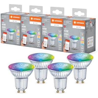 LEDVANCE Lampa reflektorowa LED SMART+ MATTER, kompatybilna z Google, Alexa, Apple, szkło, 4,9 W, 350 lm, GU10, światło kolorowe i białe, sterowanie aplikacją lub głosem, 20 000 godzin,pakiet 4 LEDVANCE Lampa reflektorowa LED SMART+ MATTER, kompatybilna z Google, Alexa, Apple, szkło, 4,9 W, 350 lm, GU10, światło kolorowe i białe, sterowanie aplikacją lub głosem, 20 000 godzin,pakiet 4