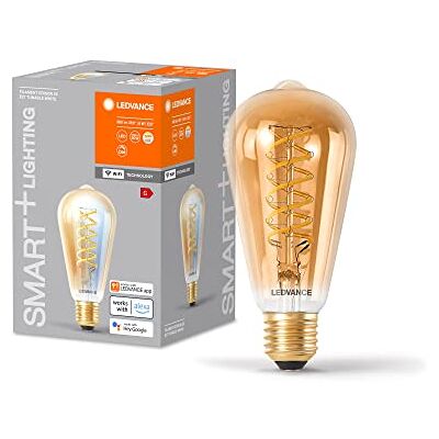 LEDVANCE Lampa LED SMART+ WIFI, złoty odcień,8W, 650lm, kształt Edison o średnicy 64mm i trzonku E27,regulowane białe światło (2200-5000K),możliwość przyciemniania,sterowanie przez aplikację lub głos LEDVANCE Lampa LED SMART+ WIFI, złoty odcień,8W, 650lm, kształt Edison o średnicy 64mm i trzonku E27,regulowane białe światło (2200-5000K),możliwość przyciemniania,sterowanie przez aplikację lub głos