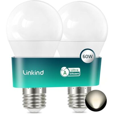 Linkind Lampa Edison LED E27, 3,8 W = 60 W, etykieta A, 4000 K neutralna biel, 806 lm A60 żarówka 220°, ultra wydajna żarówka E27, żywotność 50 000 godzin, matowa, 2 sztuki Linkind Lampa Edison LED E27, 3,8 W = 60 W, etykieta A, 4000 K neutralna biel, 806 lm A60 żarówka 220°, ultra wydajna żarówka E27, żywotność 50 000 godzin, matowa, 2 sztuki