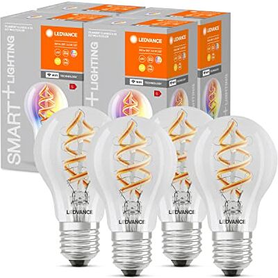 LEDVANCE Inteligentna żarówka LED z technologią Wifi, E27, RGB, kolorowy żarnik jako nastrojowe światło, zamiennik żarówek 60W, możliwość sterowania za pomocą Alexa, Google i App, 4 pak LEDVANCE Inteligentna żarówka LED z technologią Wifi, E27, RGB, kolorowy żarnik jako nastrojowe światło, zamiennik żarówek 60W, możliwość sterowania za pomocą Alexa, Google i App, 4 pak