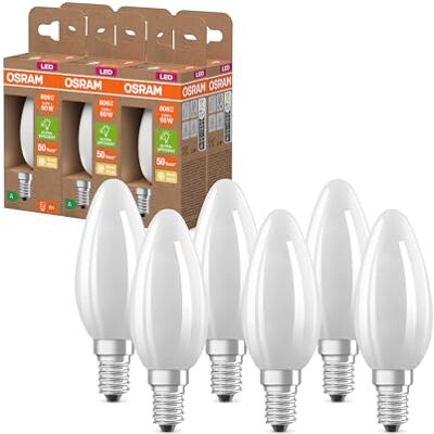 OSRAM Lampa LED klasy energetycznej w klasycznym kształcie mini świecy, 3,8 W / 806 lm, EEK A, ciepłe białe światło (2700 K), CRI 80, wykonana z matowego szkła bezołowiowego, trzonek E14, IP20, OSRAM Lampa LED klasy energetycznej w klasycznym kształcie mini świecy, 3,8 W / 806 lm, EEK A, ciepłe białe światło (2700 K), CRI 80, wykonana z matowego szkła bezołowiowego, trzonek E14, IP20,