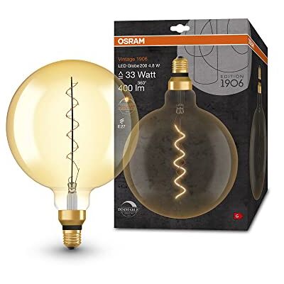 OSRAM Vintage 1906 przyciemniana złota lampa LED, 4,8 W, 400 lm, w kształcie kuli o średnicy 200 mm i trzonku E27, ciepłe białe światło, spiralny żarnik, ściemniana, żywotność do 15 000 godzin OSRAM Vintage 1906 przyciemniana złota lampa LED, 4,8 W, 400 lm, w kształcie kuli o średnicy 200 mm i trzonku E27, ciepłe białe światło, spiralny żarnik, ściemniana, żywotność do 15 000 godzin
