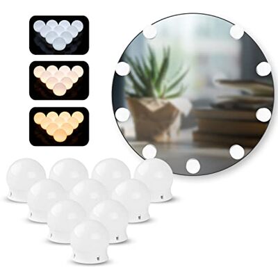 sylvwin Vanity Mirror Lights z 10 ściemnianymi żarówkami LED, zestaw świateł lustrzanych w stylu Hollywood z 5 trybami kolorów i 5 jasnościami do makijażu i lusterka do makijażu sylvwin Vanity Mirror Lights z 10 ściemnianymi żarówkami LED, zestaw świateł lustrzanych w stylu Hollywood z 5 trybami kolorów i 5 jasnościami do makijażu i lusterka do makijażu
