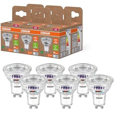 OSRAM Reflektorowa lampa LED klasy energetycznej PAR16 o mocy 1,3 W, 240 lm, zimnej bieli (4000 K) wykonana ze szkła bezołowiowego z trzonkiem GU10 w klasie efektywności energetycznej A, średnica 50 OSRAM Reflektorowa lampa LED klasy energetycznej PAR16 o mocy 1,3 W, 240 lm, zimnej bieli (4000 K) wykonana ze szkła bezołowiowego z trzonkiem GU10 w klasie efektywności energetycznej A, średnica 50
