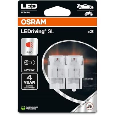 OSRAM LEDriving SL, W21W, czerwony, podwójny blister (2 lampy), LED Retrofit, tylko do użytku terenowego OSRAM LEDriving SL, W21W, czerwony, podwójny blister (2 lampy), LED Retrofit, tylko do użytku terenowego
