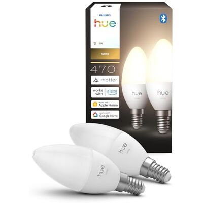 Philips Smart Żarówka Świeca LED, B39, E14, 470 lm, Ciepłe Białe Światło 2700 K, Niski Poziom Przyciemniania, Alexa, Google Home, Apple Home, 2 szt. Philips Smart Żarówka Świeca LED, B39, E14, 470 lm, Ciepłe Białe Światło 2700 K, Niski Poziom Przyciemniania, Alexa, Google Home, Apple Home, 2 szt.
