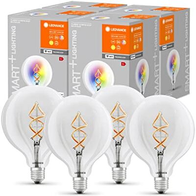 LEDVANCE Inteligentna żarówka LED z technologią Wifi, E27, RGB, kształt kuli, kolorowy żarnik jako nastrojowe światło, zamiennik żarówek 60 W, sterowana za pomocą Alexa, Google i aplikacji, 4 pak LEDVANCE Inteligentna żarówka LED z technologią Wifi, E27, RGB, kształt kuli, kolorowy żarnik jako nastrojowe światło, zamiennik żarówek 60 W, sterowana za pomocą Alexa, Google i aplikacji, 4 pak