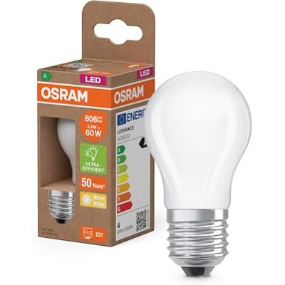 OSRAM Lampa LED klasy energetycznej w klasycznym kształcie minikuli, 3,8 W / 806 lm, EEK A, ciepłe białe światło (2700 K), CRI 80, wykonana z matowego szkła bezołowiowego, trzonek E27, IP20, średnica OSRAM Lampa LED klasy energetycznej w klasycznym kształcie minikuli, 3,8 W / 806 lm, EEK A, ciepłe białe światło (2700 K), CRI 80, wykonana z matowego szkła bezołowiowego, trzonek E27, IP20, średnica