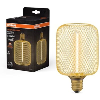 OSRAM Lampa LED DECOR z żarnikiem słomkowym w metalowej obudowie (kwadratowej), szkło bezołowiowe, komfortowe światło o ciepłej białej barwie (1800 K), 3,5 W / 150 lm, trzonek E27, możliwość OSRAM Lampa LED DECOR z żarnikiem słomkowym w metalowej obudowie (kwadratowej), szkło bezołowiowe, komfortowe światło o ciepłej białej barwie (1800 K), 3,5 W / 150 lm, trzonek E27, możliwość
