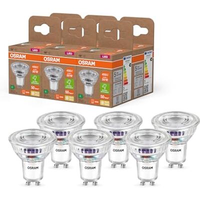 OSRAM Reflektor LED klasy energetycznej PAR16 o mocy 2,5 W, 450 lm, ciepłej bieli (2700 K) wykonany z przezroczystego szkła bezołowiowego z trzonkiem GU10 w klasie efektywności energetycznej A, OSRAM Reflektor LED klasy energetycznej PAR16 o mocy 2,5 W, 450 lm, ciepłej bieli (2700 K) wykonany z przezroczystego szkła bezołowiowego z trzonkiem GU10 w klasie efektywności energetycznej A,