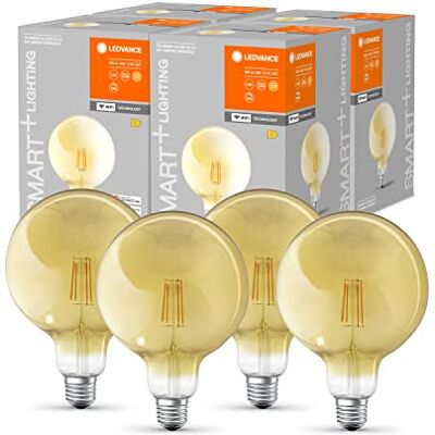 LEDVANCE Inteligentna lampa LED z technologią wifi, w kolorze złotym o mocy 6W, ciepła biel, E27, możliwość ściemniania żarówki, globalne sterowanie za pomocą aplikacji i asystenta głosowego, 4 pak LEDVANCE Inteligentna lampa LED z technologią wifi, w kolorze złotym o mocy 6W, ciepła biel, E27, możliwość ściemniania żarówki, globalne sterowanie za pomocą aplikacji i asystenta głosowego, 4 pak