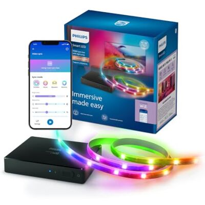 Philips Smart Lighting HDMI Sync Box with TV Backlight, RGBIC LED Strip for 75-85" TV, Sync with Movies, Music, HDMI 2.0, 4K at 60Hz, Connected by WiZ, Requires External Video Source Philips Smart Lighting HDMI Sync Box with TV Backlight, RGBIC LED Strip for 75-85" TV, Sync with Movies, Music, HDMI 2.0, 4K at 60Hz, Connected by WiZ, Requires External Video Source
