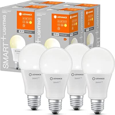 LEDVANCE Inteligentna lampa LED z technologią WiFi, trzonek E27, ściemniana, ciepła biel (2700 K), zastępuje żarówki o mocy 100 W, SMART+ WiFi Classic, ściemnialna, 4-pak LEDVANCE Inteligentna lampa LED z technologią WiFi, trzonek E27, ściemniana, ciepła biel (2700 K), zastępuje żarówki o mocy 100 W, SMART+ WiFi Classic, ściemnialna, 4-pak