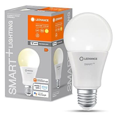LEDVANCE SMART Lampa LED WIFI, matowa, 14W, 1521lm, klasyczny kształt żarówki z trzonkiem E27, ciepłe białe światło przy 2700K, możliwość przyciemniania, sterowanie przez aplikację lub głos, 4 szt LEDVANCE SMART Lampa LED WIFI, matowa, 14W, 1521lm, klasyczny kształt żarówki z trzonkiem E27, ciepłe białe światło przy 2700K, możliwość przyciemniania, sterowanie przez aplikację lub głos, 4 szt