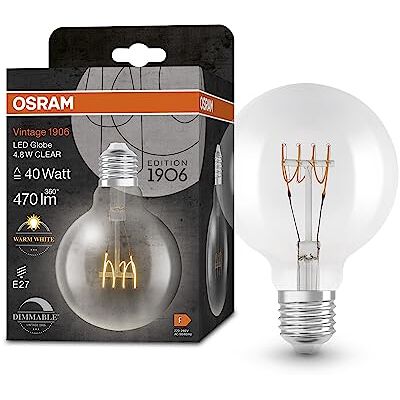 OSRAM Vintage 1906 Classic Globe95 Fil Lampa LED, E27, Czysty, 4.8W, 470LM, 2700K, Ciepłe Białe Światło, Przyciemnione, Nowe, Ultra-Slim OSRAM Vintage 1906 Classic Globe95 Fil Lampa LED, E27, Czysty, 4.8W, 470LM, 2700K, Ciepłe Białe Światło, Przyciemnione, Nowe, Ultra-Slim