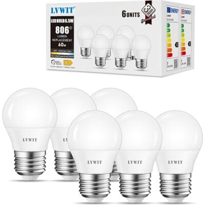 LVWIT Żarówki LED 6,5 W E27 G45, odpowiednik 60 W żarówek żarowych, 2700 K ciepła biel 806 Lm, nieściemnialne, zestaw 6 szt LVWIT Żarówki LED 6,5 W E27 G45, odpowiednik 60 W żarówek żarowych, 2700 K ciepła biel 806 Lm, nieściemnialne, zestaw 6 szt