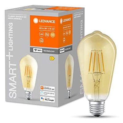 LEDVANCE Inteligentna lampa LED z technologią WiFi E27, złote szkło, Ciepła biel (2400K), 680 Lumen, zamiennik dla 53W, 4-pak LEDVANCE Inteligentna lampa LED z technologią WiFi E27, złote szkło, Ciepła biel (2400K), 680 Lumen, zamiennik dla 53W, 4-pak