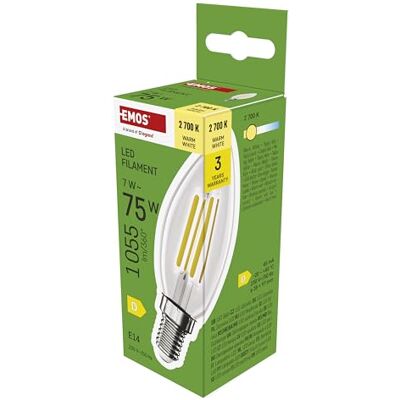 EMOS Żarówka LED Edison Candle, 7 W, zamiennik żarówki 75 W, żarówka vintage z oprawką E14 i jasnością 1055 lm, ciepła biel 2700 K, żywotność 25000 godzin, CRI> 80, kąt świecenia EMOS Żarówka LED Edison Candle, 7 W, zamiennik żarówki 75 W, żarówka vintage z oprawką E14 i jasnością 1055 lm, ciepła biel 2700 K, żywotność 25000 godzin, CRI> 80, kąt świecenia