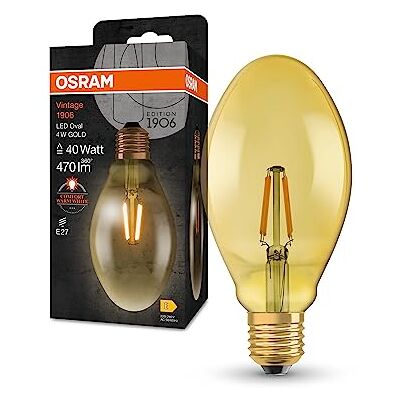 OSRAM Vintage 1906 Classic Oval Fil LED, E27, Owalny Kształt, Złoto, 4W, 400LM, 2400K, Ciepły Biały Komfort, Długa Żywotność OSRAM Vintage 1906 Classic Oval Fil LED, E27, Owalny Kształt, Złoto, 4W, 400LM, 2400K, Ciepły Biały Komfort, Długa Żywotność