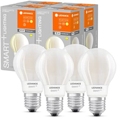 LEDVANCE Inteligentna lampa LED z technologią Wifi, E27, możliwość ściemniania, ciepła biel, kształt żarówki matowy, zamiennik żarówek 75W, możliwość sterowania przez Alexa, google i aplikację, 4 pak LEDVANCE Inteligentna lampa LED z technologią Wifi, E27, możliwość ściemniania, ciepła biel, kształt żarówki matowy, zamiennik żarówek 75W, możliwość sterowania przez Alexa, google i aplikację, 4 pak