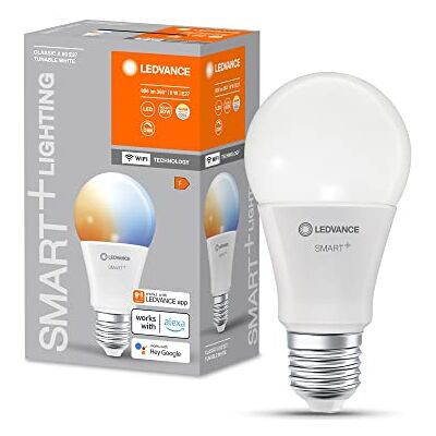 LEDVANCE SMART+ Lampa LED WIFI, biały matowa, 9W, 806lm, klasyczny kształt żarówki z trzonkiem E27, regulowane białe światło, możliwość przyciemniania, sterowanie przez aplikację lub głos, 4 szt. LEDVANCE SMART+ Lampa LED WIFI, biały matowa, 9W, 806lm, klasyczny kształt żarówki z trzonkiem E27, regulowane białe światło, możliwość przyciemniania, sterowanie przez aplikację lub głos, 4 szt.