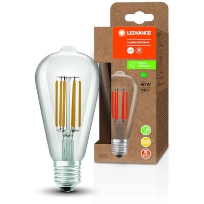LEDVANCE Lampa Energooszczędna, Żarnik Edison, E27, Ciepła Biel 3000K, 4 W, Zastępuje Żarówkę 60W, Energooszczędna, 1 szt LEDVANCE Lampa Energooszczędna, Żarnik Edison, E27, Ciepła Biel 3000K, 4 W, Zastępuje Żarówkę 60W, Energooszczędna, 1 szt