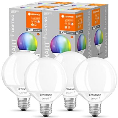 LEDVANCE Inteligentna lampa LED z technologią Wifi, E27, ściemnianie, RGB możliwość zmiany barwy, matowa, zamiennik żarówek 100W, możliwość sterowania za pomocą Alexa, google i aplikacji, 4-pak LEDVANCE Inteligentna lampa LED z technologią Wifi, E27, ściemnianie, RGB możliwość zmiany barwy, matowa, zamiennik żarówek 100W, możliwość sterowania za pomocą Alexa, google i aplikacji, 4-pak