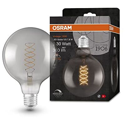 OSRAM Vintage 1906 przyciemniana przyciemniana lampa LED, 7,8 W, 360 lm, w kształcie kuli o średnicy 125 mm i trzonku E27, ciepłe białe światło, spiralny żarnik, ściemniana, żywotność do 15 000 godzin OSRAM Vintage 1906 przyciemniana przyciemniana lampa LED, 7,8 W, 360 lm, w kształcie kuli o średnicy 125 mm i trzonku E27, ciepłe białe światło, spiralny żarnik, ściemniana, żywotność do 15 000 godzin