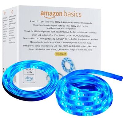 Amazon Basics Inteligentna Taśma Świetlna LED, 10 m, RGBW, WLAN 2,4 GHz, Kompatybilna Tylko z Alexą, Kolorowa Amazon Basics Inteligentna Taśma Świetlna LED, 10 m, RGBW, WLAN 2,4 GHz, Kompatybilna Tylko z Alexą, Kolorowa