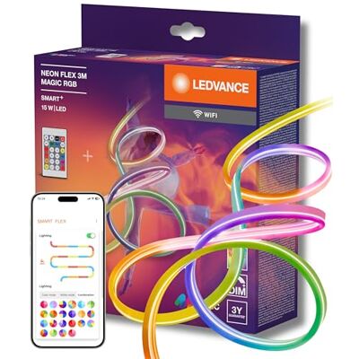 LEDVANCE SMART WIFI NEON FLEX MGC RGB RC kolorowe paski LED do użytku na zewnątrz z technologią WiFi i równomiernym rozsyłem światła; możliwość przyciemniania; biały; silikon; 3 m; niewymienne żarówki LEDVANCE SMART WIFI NEON FLEX MGC RGB RC kolorowe paski LED do użytku na zewnątrz z technologią WiFi i równomiernym rozsyłem światła; możliwość przyciemniania; biały; silikon; 3 m; niewymienne żarówki