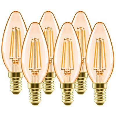 LVWIT Żarówka w stylu vintage, E14, 4 W, 410 lumenów, zastępuje 40 W, 2500 K, ciepła biel, do żyrandola, wisząca, kryształowa, bez możliwości ściemniania, 6 sztuk w opakowaniu LVWIT Żarówka w stylu vintage, E14, 4 W, 410 lumenów, zastępuje 40 W, 2500 K, ciepła biel, do żyrandola, wisząca, kryształowa, bez możliwości ściemniania, 6 sztuk w opakowaniu