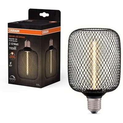 OSRAM DECOR Quadratische LED z Strohfilament, 3,5 W, 110 lm/1800K, gemütliches Warmweiß 818, klares Schwarzes bleifreies Glas, mit E27 Schraubgewinde, 100 mm Durchmesser, czarny OSRAM DECOR Quadratische LED z Strohfilament, 3,5 W, 110 lm/1800K, gemütliches Warmweiß 818, klares Schwarzes bleifreies Glas, mit E27 Schraubgewinde, 100 mm Durchmesser, czarny