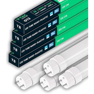 V-TAC 4 x rura LED 120 cm T8 G13-18W 1850 lumenów Samsung Chip Rury LED do sufitu, ściany, garażu, namiotu, tuby LED w kształcie T8, wymiana neonu, ciepła biel 3000 K V-TAC 4 x rura LED 120 cm T8 G13-18W 1850 lumenów Samsung Chip Rury LED do sufitu, ściany, garażu, namiotu, tuby LED w kształcie T8, wymiana neonu, ciepła biel 3000 K