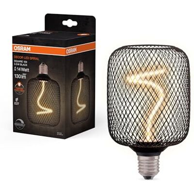 OSRAM DECOR LED quadratisch mit Spiralfilament aus klarem schwarzem bleifreiem Glas in gemütlichem Warmweiß 818, dimmbar, mit E27 Schraubfassung, 100 mm, czarny OSRAM DECOR LED quadratisch mit Spiralfilament aus klarem schwarzem bleifreiem Glas in gemütlichem Warmweiß 818, dimmbar, mit E27 Schraubfassung, 100 mm, czarny