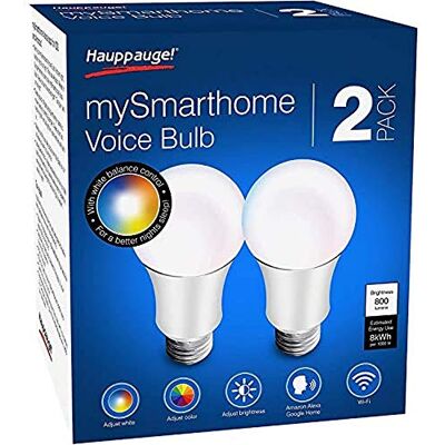 Hauppauge mySmarthome Voice Bulb, 2 sztuki WiFi LED RGB-w, sterowanie głosowe. Amazon Alexa, Echo, Dot, Google Home, jasność/kolor sterowany za pomocą aplikacji, 01673 Hauppauge mySmarthome Voice Bulb, 2 sztuki WiFi LED RGB-w, sterowanie głosowe. Amazon Alexa, Echo, Dot, Google Home, jasność/kolor sterowany za pomocą aplikacji, 01673