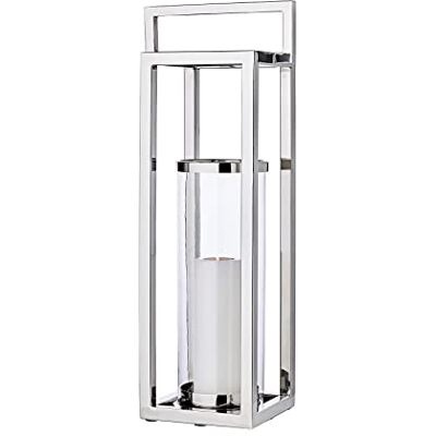 EDZARD Latarnia Manhattan, kwadratowa, wysokość 79 cm, niklowana srebrna, z uchwytem, okrągłe szkło wewnętrzne – świecznik srebrny na balkon, taras lub do ogrodu EDZARD Latarnia Manhattan, kwadratowa, wysokość 79 cm, niklowana srebrna, z uchwytem, okrągłe szkło wewnętrzne – świecznik srebrny na balkon, taras lub do ogrodu