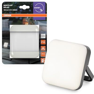 OSRAM Nightlux Solar Light Gray, lampa zewnętrzna LED zasilana energią słoneczną, 2,00 W, 100 lm, chłodna biel, funkcja powerbanku, port ładowania USB-C, do użytku na zewnątrz, IP54 OSRAM Nightlux Solar Light Gray, lampa zewnętrzna LED zasilana energią słoneczną, 2,00 W, 100 lm, chłodna biel, funkcja powerbanku, port ładowania USB-C, do użytku na zewnątrz, IP54