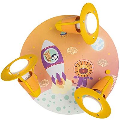 Elobra Lampa sufitowa dla astronautów, kosmosu, pokoju dziecięcego, lampa ścienna, okrągła lampa ścienna z 3 obrotowymi punktami, pomarańczowa, dla dziewcząt i chłopców, z oprawką E14 Elobra Lampa sufitowa dla astronautów, kosmosu, pokoju dziecięcego, lampa ścienna, okrągła lampa ścienna z 3 obrotowymi punktami, pomarańczowa, dla dziewcząt i chłopców, z oprawką E14