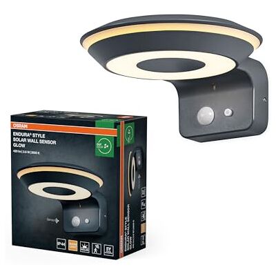 OSRAM Solarna Oprawa ścienna ENDURA Style Glow, dwa oddzielnie sterowane pierścienie świetlne, ciepłobiałe światło (3000K), zintegrowany czujnik, do użytku bez zasilania, stopień ochrony IP44, OSRAM Solarna Oprawa ścienna ENDURA Style Glow, dwa oddzielnie sterowane pierścienie świetlne, ciepłobiałe światło (3000K), zintegrowany czujnik, do użytku bez zasilania, stopień ochrony IP44,