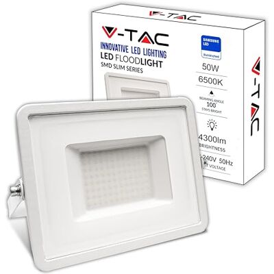 V-TAC Zewnętrzny reflektor LED 50 W, wysoka wydajność, biały, IP65-4270 lumenów, wodoodporna lampa do domu, ogrodu, garażu, fabryki, zimne białe światło 6500k V-TAC Zewnętrzny reflektor LED 50 W, wysoka wydajność, biały, IP65-4270 lumenów, wodoodporna lampa do domu, ogrodu, garażu, fabryki, zimne białe światło 6500k