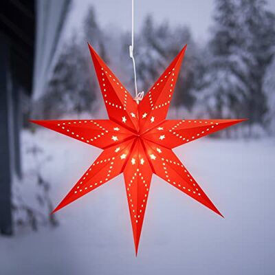 SALCAR Gwiazda papierowa LED z oświetleniem, świecąca gwiazda 3D, okno do zawieszenia, 55 cm gwiazda adwentowa z lampą E14, dekoracja bożonarodzeniowa LED, czerwona SALCAR Gwiazda papierowa LED z oświetleniem, świecąca gwiazda 3D, okno do zawieszenia, 55 cm gwiazda adwentowa z lampą E14, dekoracja bożonarodzeniowa LED, czerwona