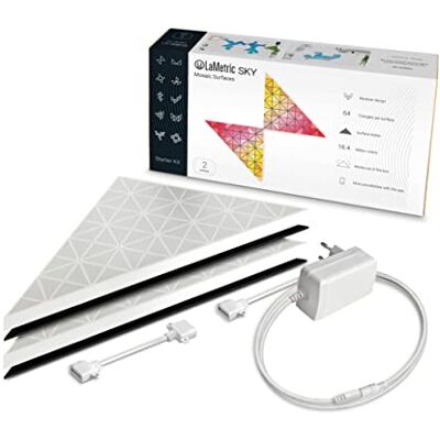 LaMetric SKY zestaw startowy: 2 inteligentne trójkątne panele LED z 64 RGB (16 mln kolorów) trójkątnymi pikselami na panel – modułowa lampa ścienna WLAN w kolorze białym do dekoracji, do gier i LaMetric SKY zestaw startowy: 2 inteligentne trójkątne panele LED z 64 RGB (16 mln kolorów) trójkątnymi pikselami na panel – modułowa lampa ścienna WLAN w kolorze białym do dekoracji, do gier i
