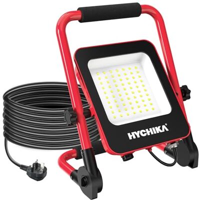 HYCHIKA BETTER TOOLS FOR BETTER LIFE HYCHIKA Reflektor Budowlany LED 50 W, 5500 lm, Lampa Robocza z Wtyczką, Wodoszczelność IP65, Kabel 3 m, Przenośny do Warsztatu lub Placu Budowy HYCHIKA BETTER TOOLS FOR BETTER LIFE HYCHIKA Reflektor Budowlany LED 50 W, 5500 lm, Lampa Robocza z Wtyczką, Wodoszczelność IP65, Kabel 3 m, Przenośny do Warsztatu lub Placu Budowy